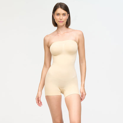 Strapless bodysuit sculpting shapewear with shorts