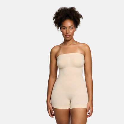 Strapless bodysuit sculpting shapewear with shorts