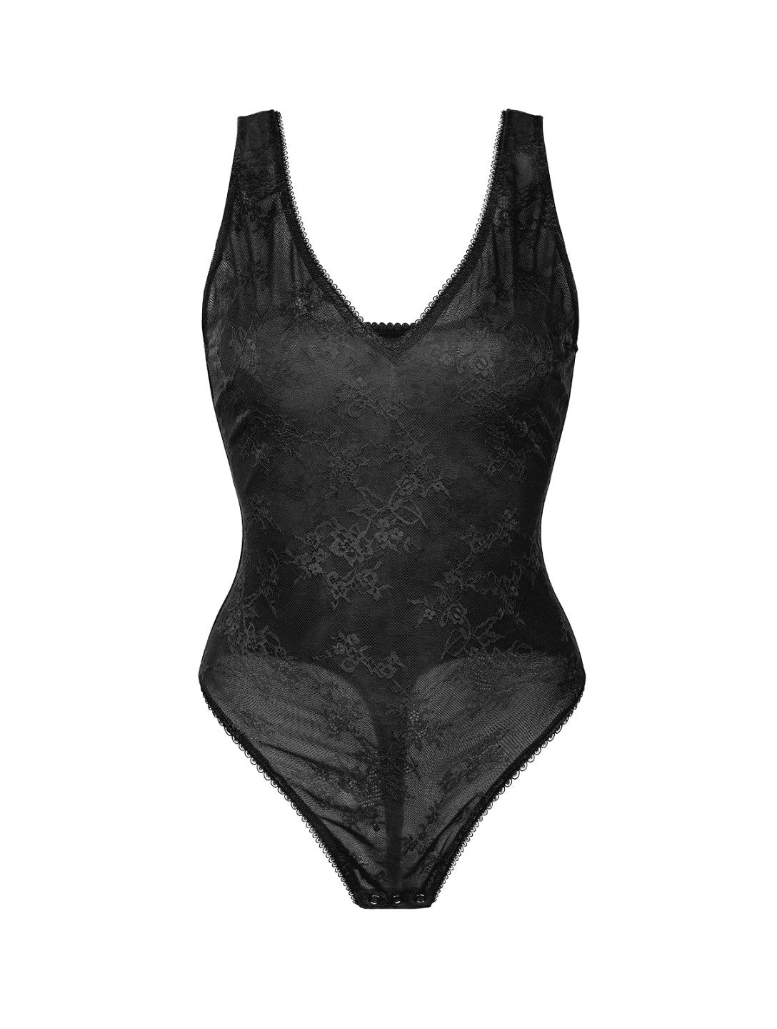 V-Neck Laced Thong Bodysuit