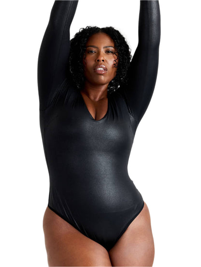 Leather Look Long Sleeve Bodysuit