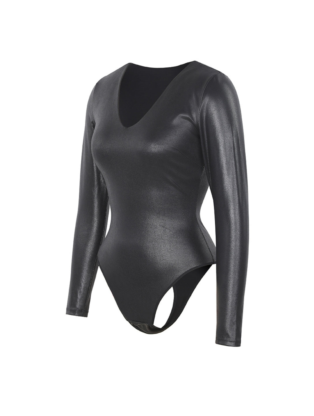 Leather Look Long Sleeve Bodysuit